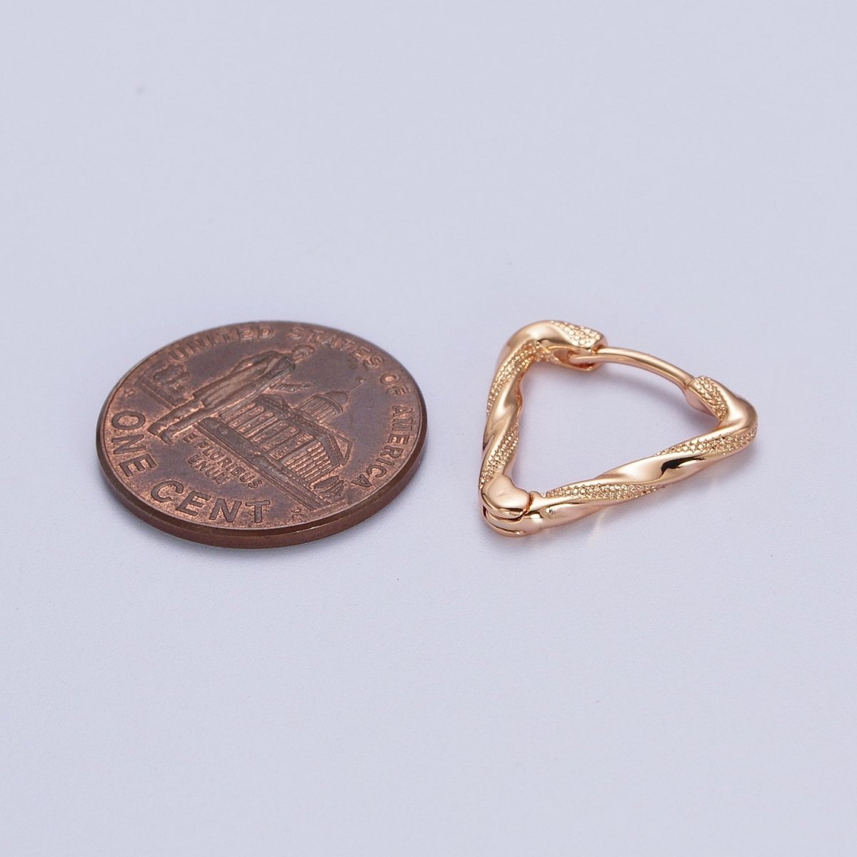 Pinky Gold Triangle Twisted Dotted Geometric 16mm Huggie Hoop Earrings | V-042 - DLUXCA