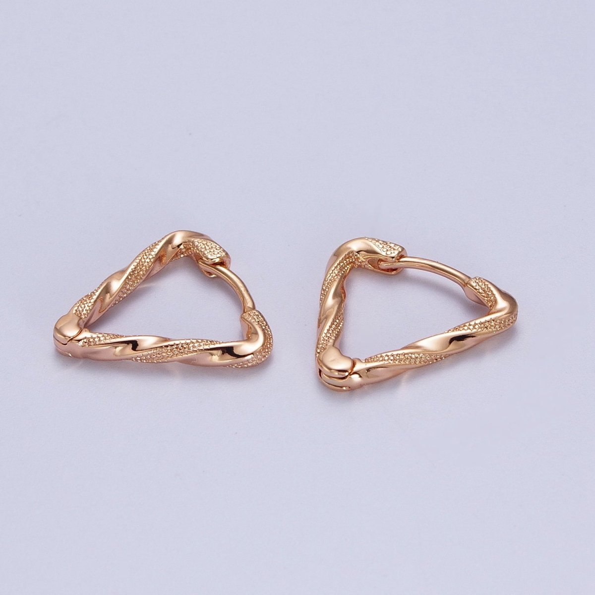 Pinky Gold Triangle Twisted Dotted Geometric 16mm Huggie Hoop Earrings | V-042 - DLUXCA