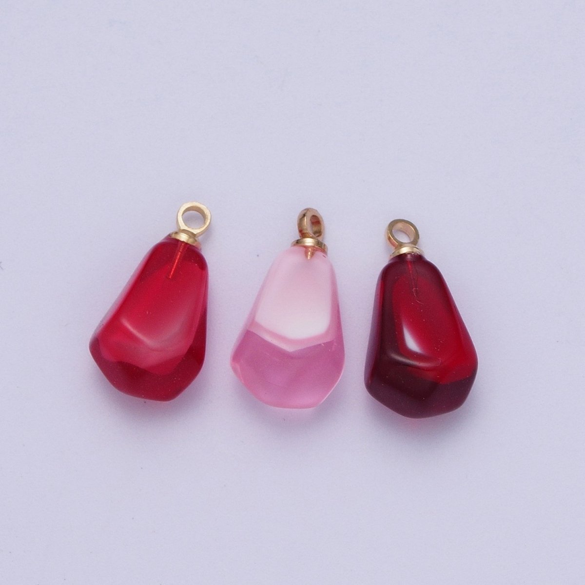 Pomegranate Seed Fruit Abstract Geometric Pink Red Resin Gold Charms For Jewelry Making | X-734 X-753 X-754