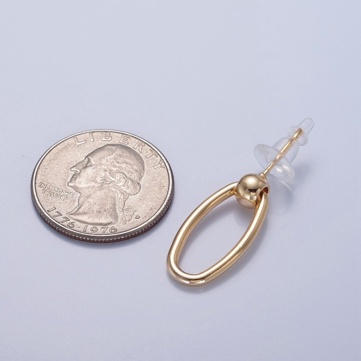 Post Earrings, Gold Hoop Earrings, Post with Hoop, Oval Hoop Earring V-391 - DLUXCA