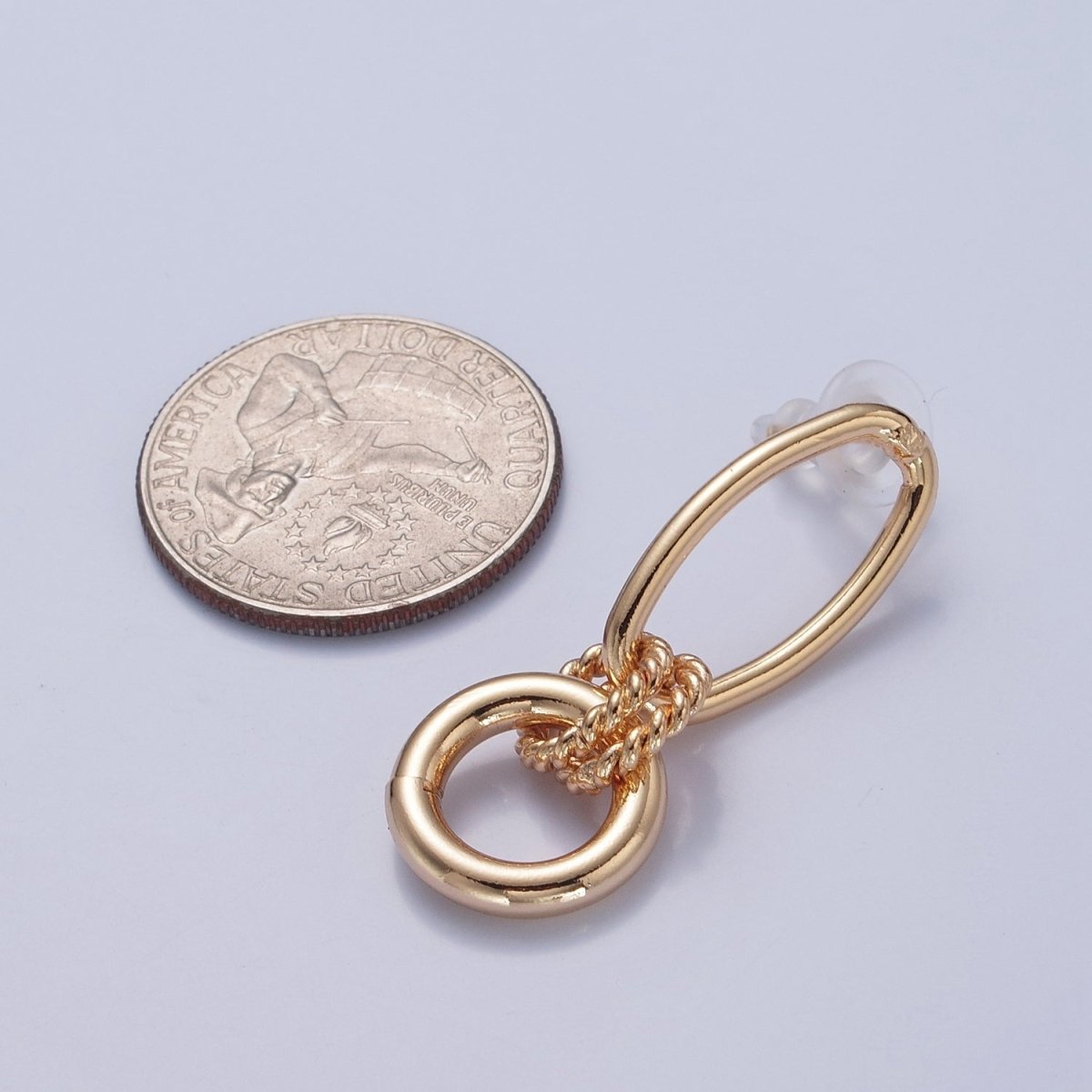 Post Earrings, Gold Hoop Earrings, Post with Hoop, Oval Stud Earring V-394 - DLUXCA