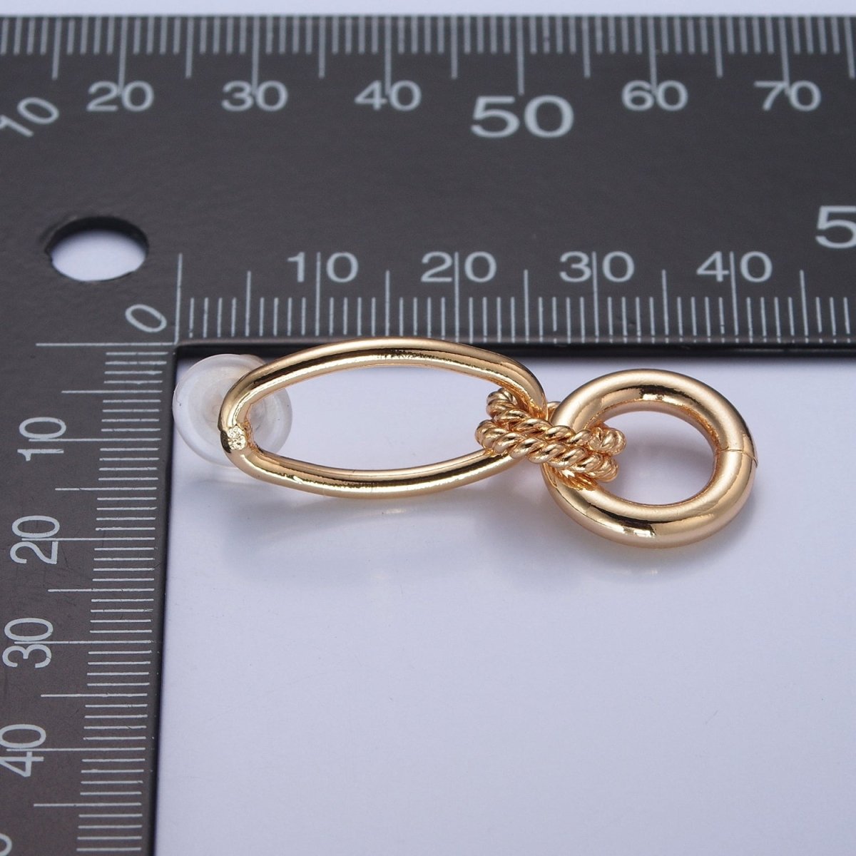 Post Earrings, Gold Hoop Earrings, Post with Hoop, Oval Stud Earring V-394 - DLUXCA