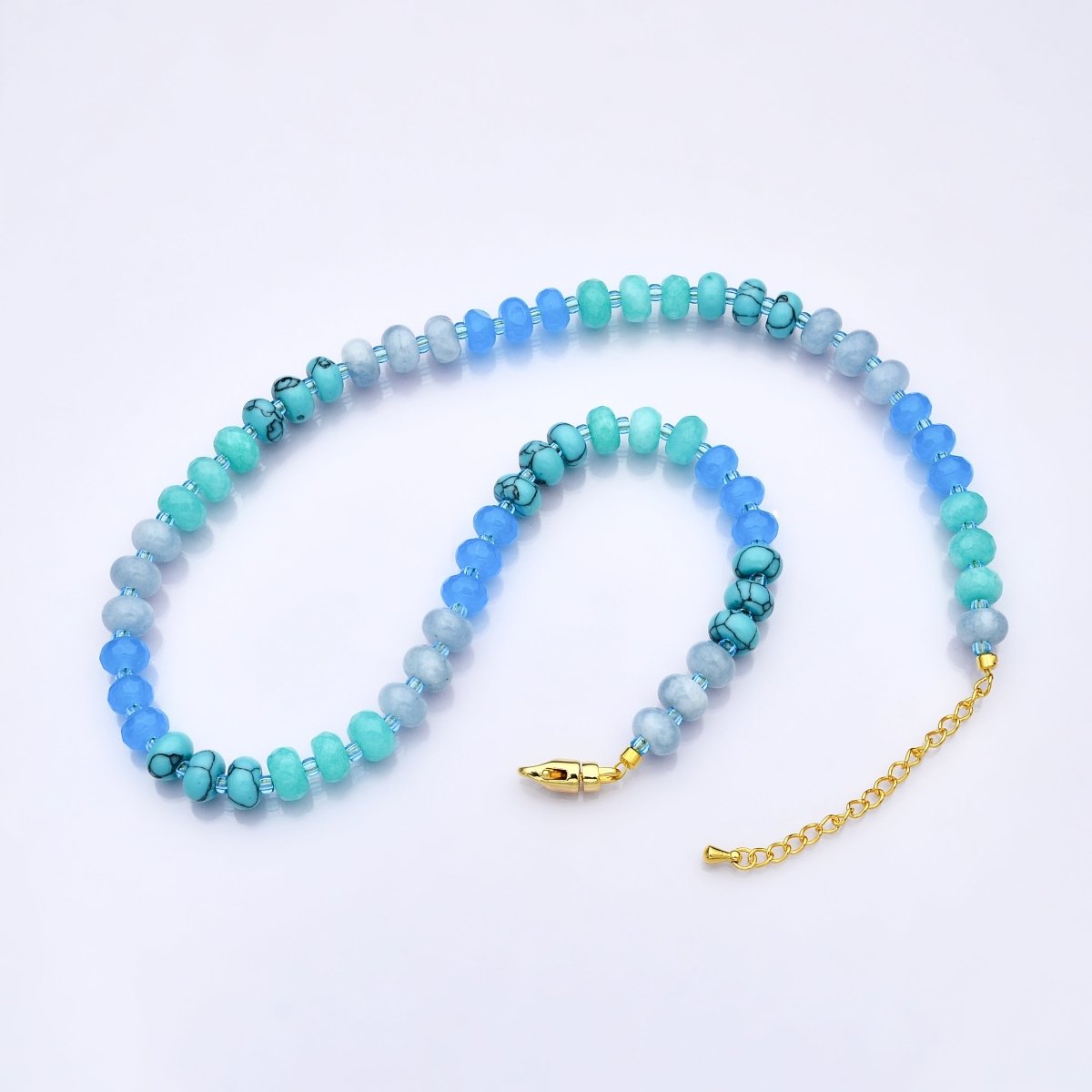 PRE - ORDER | 5 PCS 14K Gold Filled Blue Gradient Gemstone 18 Inch Necklace | ETA 2 Weeks - DLUXCA