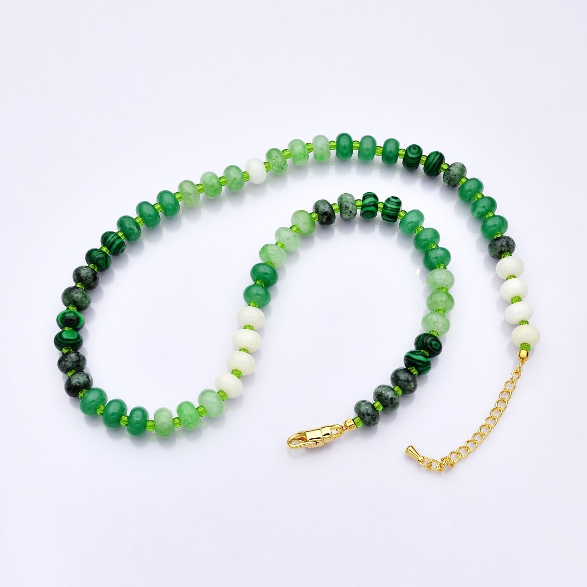 PRE - ORDER | 5 PCS 14K Gold Filled Green Malachite Gradient Gemstone 18 Inch Necklace | ETA 2 Weeks - DLUXCA
