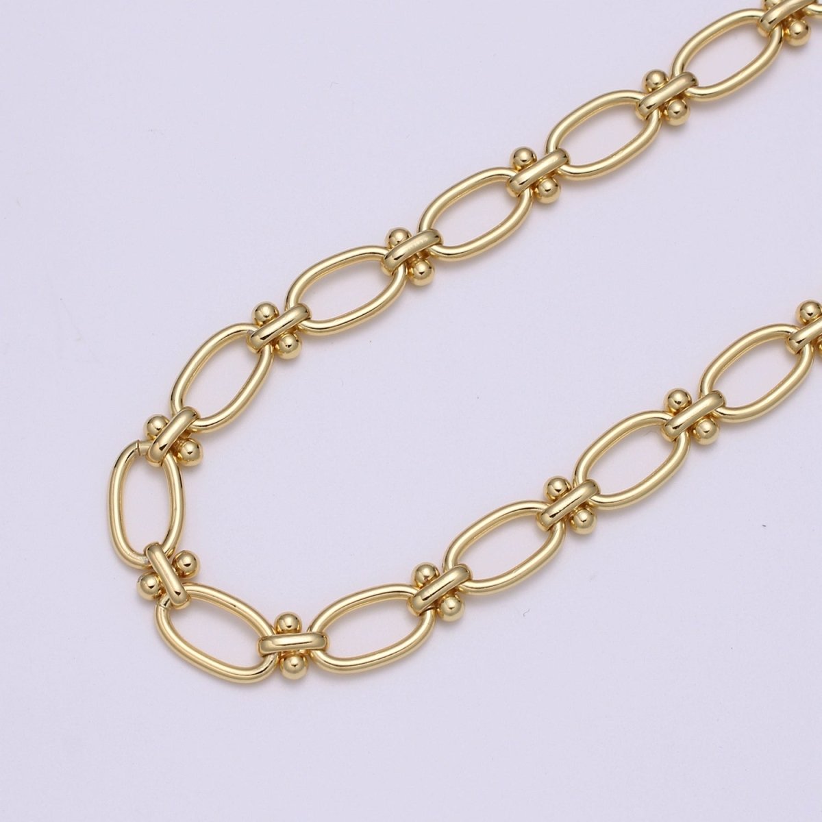 Gold Oval Rolo and Cross Chain by Yard, Figure 8 Oval Link Chain, Fancy Wholesale Bulk Roll Chain For Jewelry Making, Width 9.4mm, 24K Gold Filled UNIQUE CABLE For Jewelry Component | ROLL-491