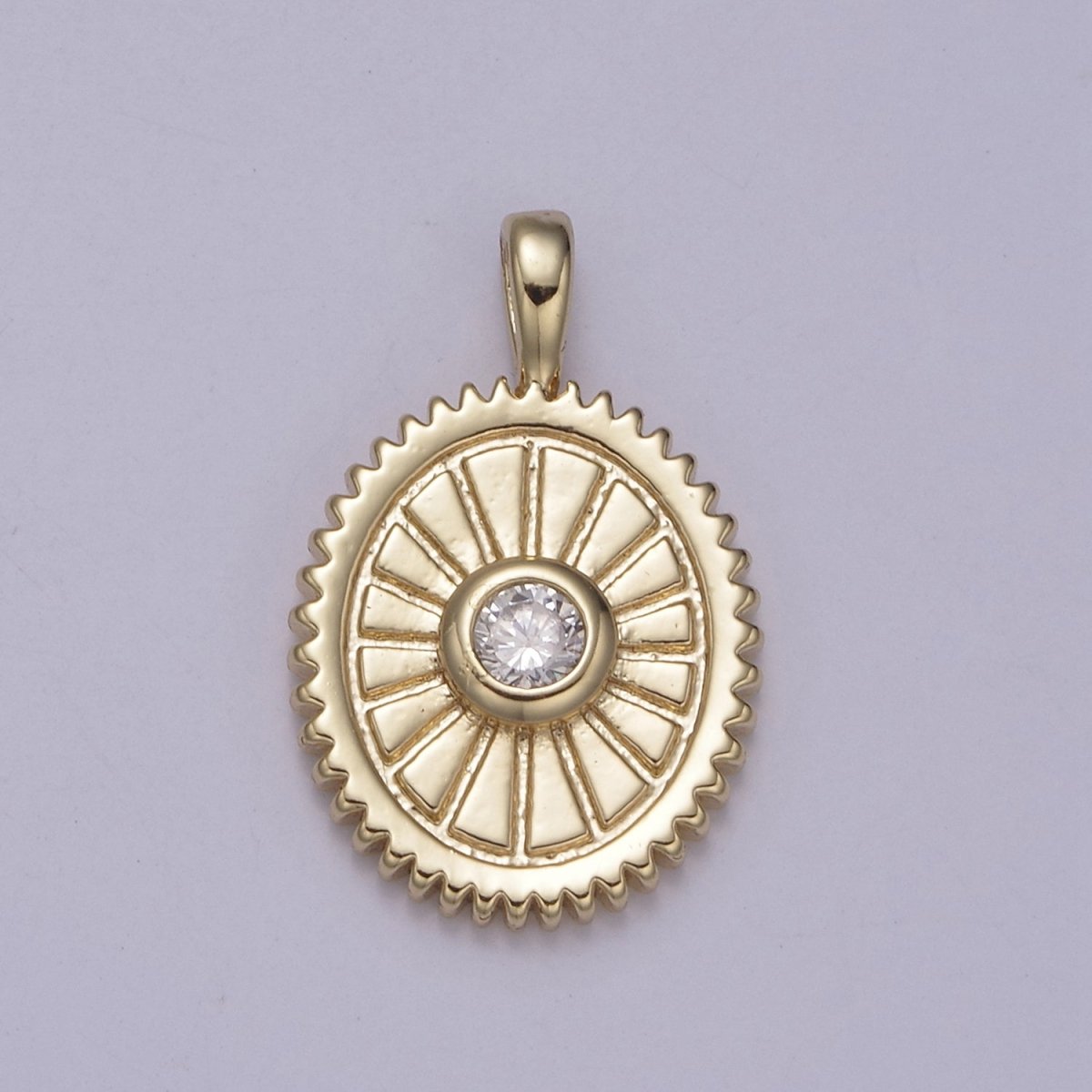 Products 14K Gold Filled Oval Charm Sunburst With Clear Round Cz Centerpiece N-611