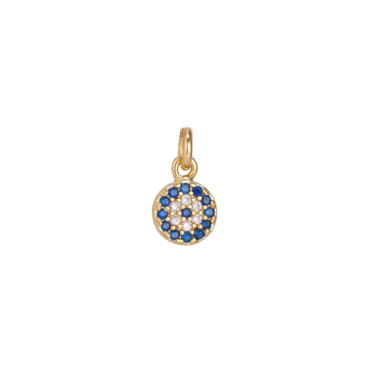 Products Dainty Tiny 18k Gold Fill / White Gold Coin Round Charm Pave CZ Cubic Zirconia pendant for Earring, Necklace, Bracelet Jewelry Making Supply C-160