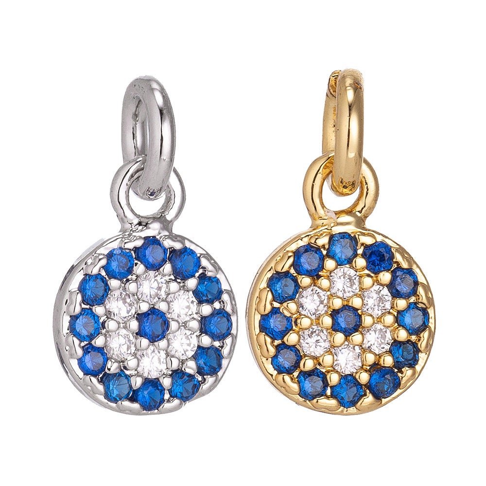 Products Dainty Tiny 18k Gold Fill / White Gold Coin Round Charm Pave CZ Cubic Zirconia pendant for Earring, Necklace, Bracelet Jewelry Making Supply C-160