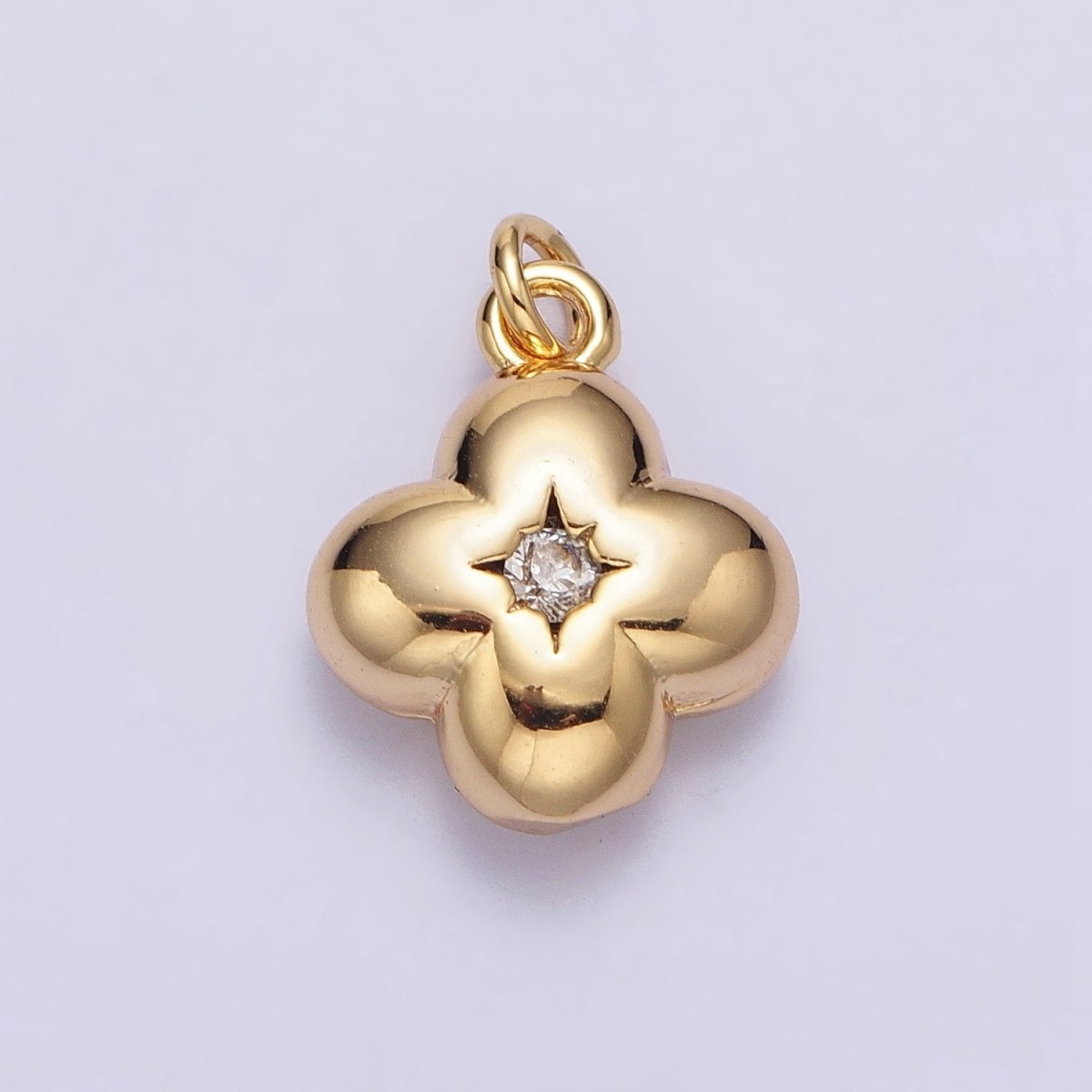 Puffed Quatrefoil Star CZ Add-On Charm in Gold & Silver | AC281 AC294