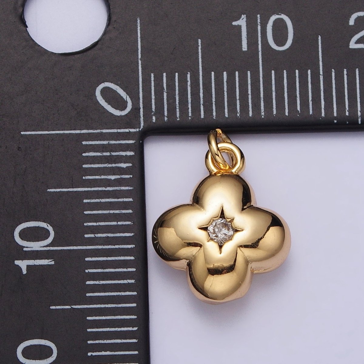 Puffed Quatrefoil Star CZ Add-On Charm in Gold & Silver | AC281 AC294