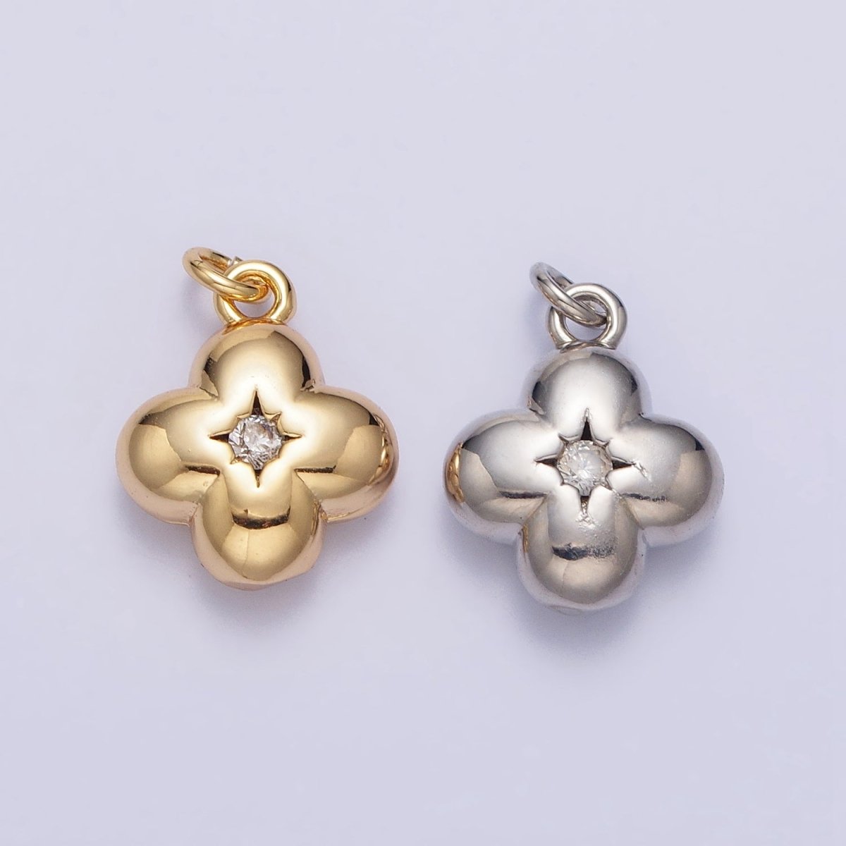 Puffed Quatrefoil Star CZ Add-On Charm in Gold & Silver | AC281 AC294