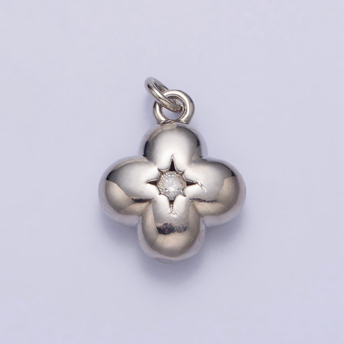 Puffed Quatrefoil Star CZ Add-On Charm in Gold & Silver | AC281 AC294