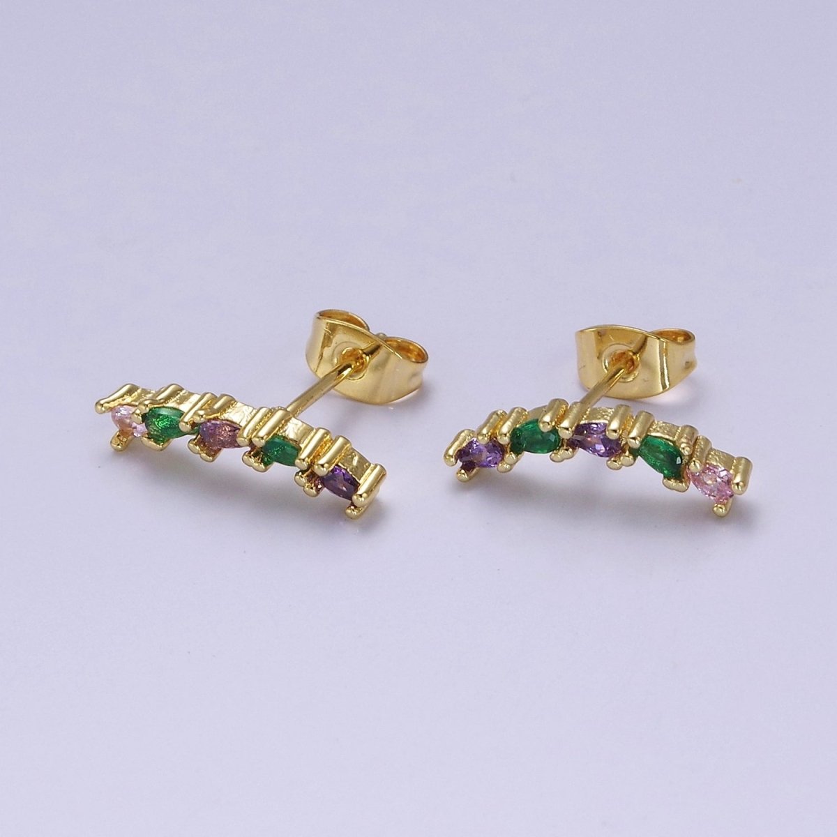 Purple Emerald Green Cz Tear Drop Stud Earring Dainty Earring V-111 - DLUXCA