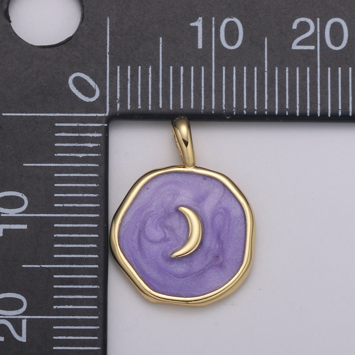 Purple Enamel Celestial Jewelry Gold Crescent Moon Charm Jewelry Making Supply 24K Gold Findings E-187