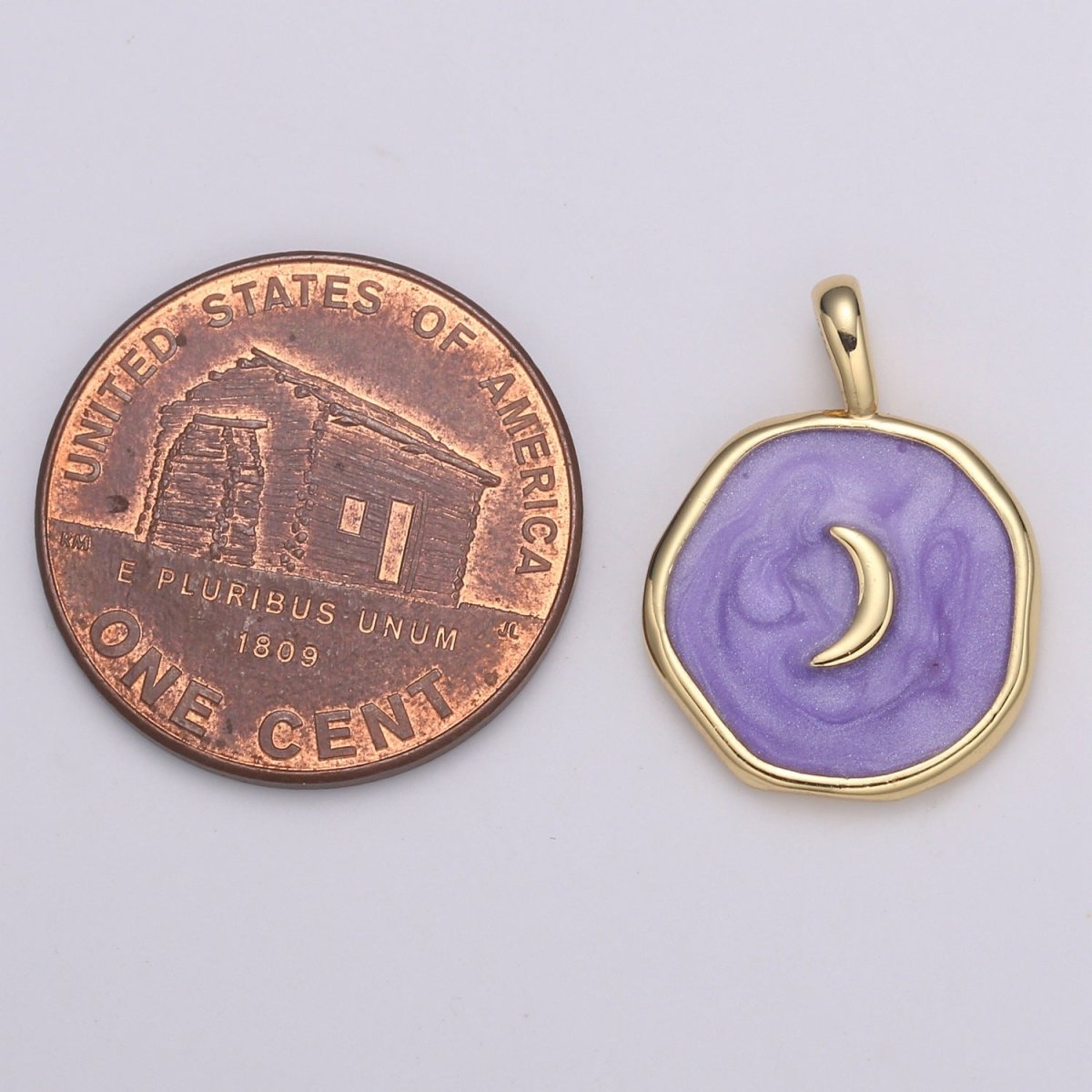 Purple Enamel Celestial Jewelry Gold Crescent Moon Charm Jewelry Making Supply 24K Gold Findings E-187