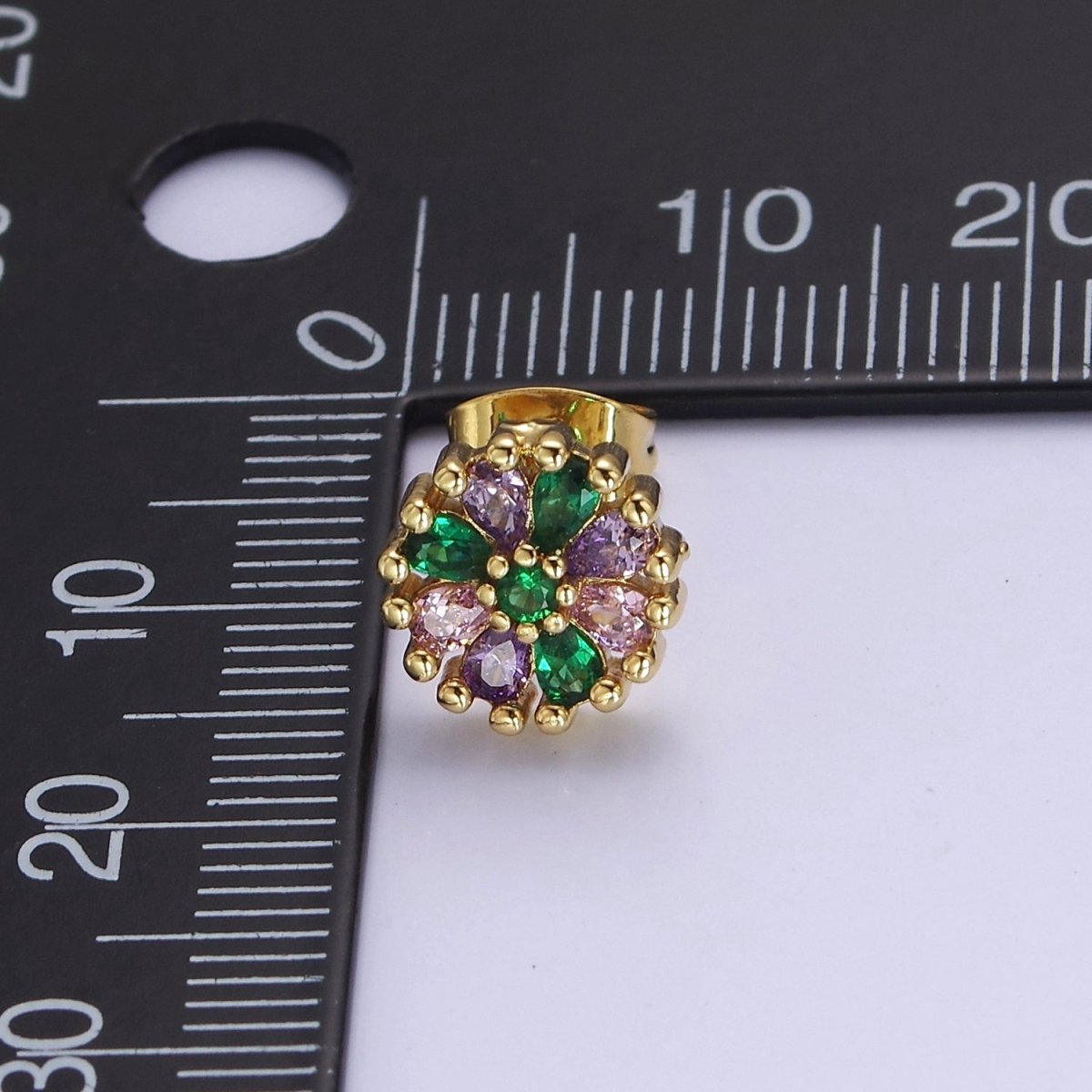 Purple Green Cz Sun Flower Stud Earring V-115 - DLUXCA