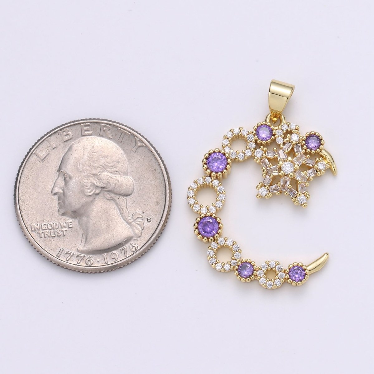 Purple Lilac Crystal Gold Filled Moon and Star Pendants J-197 - DLUXCA