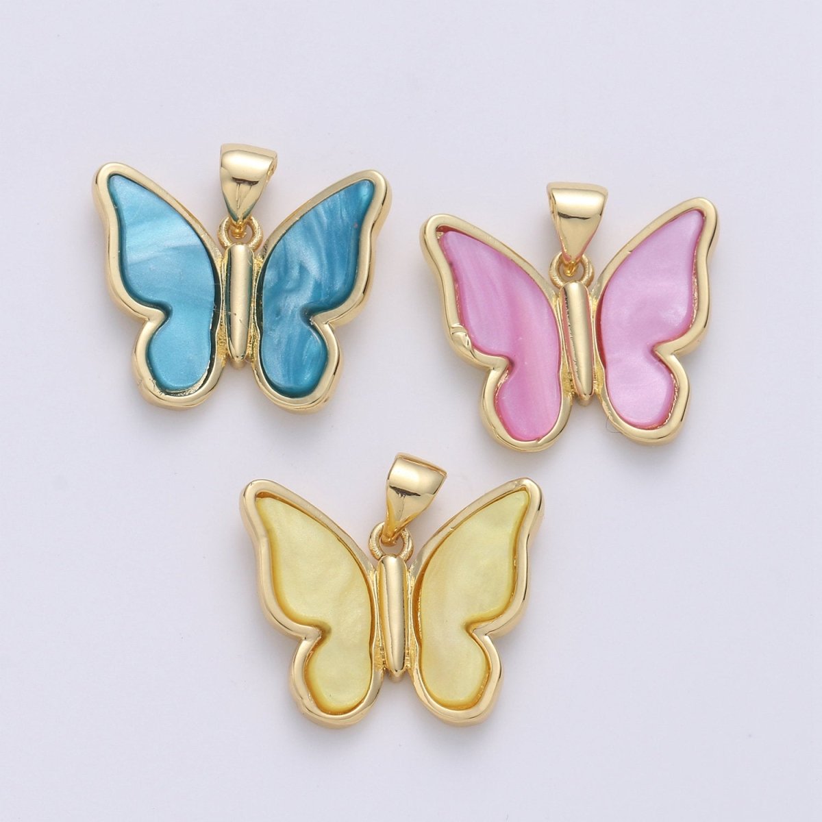 Purple Mariposa Butterfly Charm Pearl Butterfly Charm Acrylic Pendant for Necklace Earring Bracelet Component Real Gold Plated Tarnish Free I-849~I-851