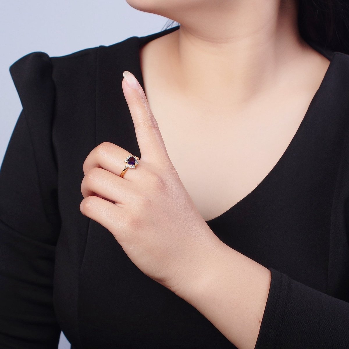 Purple / Teal Triangle Micro Pave Cubic Zirconia Promise Ring O-784 O-785