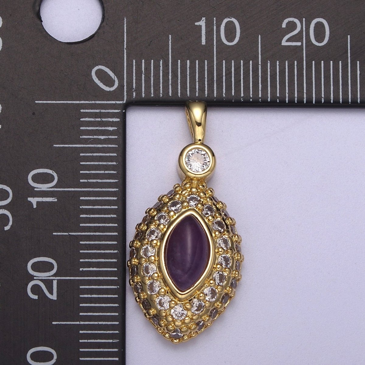 Purple Tiger Eye Pendant Eye Charm with Lavender Cubic Zirconia for Necklace H-340 - DLUXCA