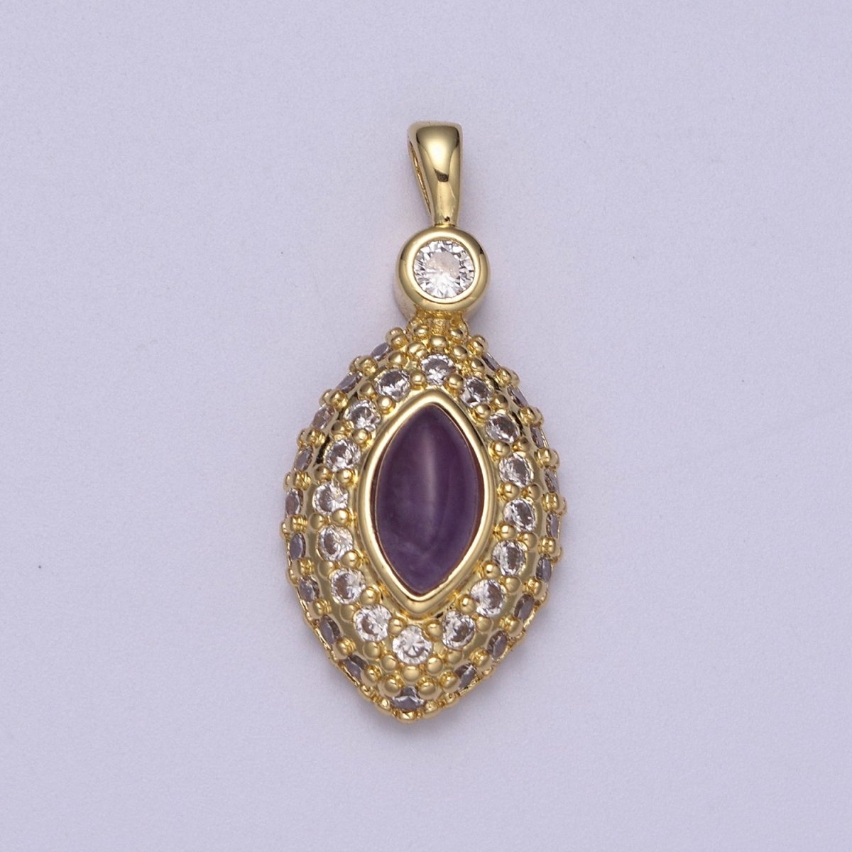 Purple Tiger Eye Pendant Eye Charm with Lavender Cubic Zirconia for Necklace H-340 - DLUXCA