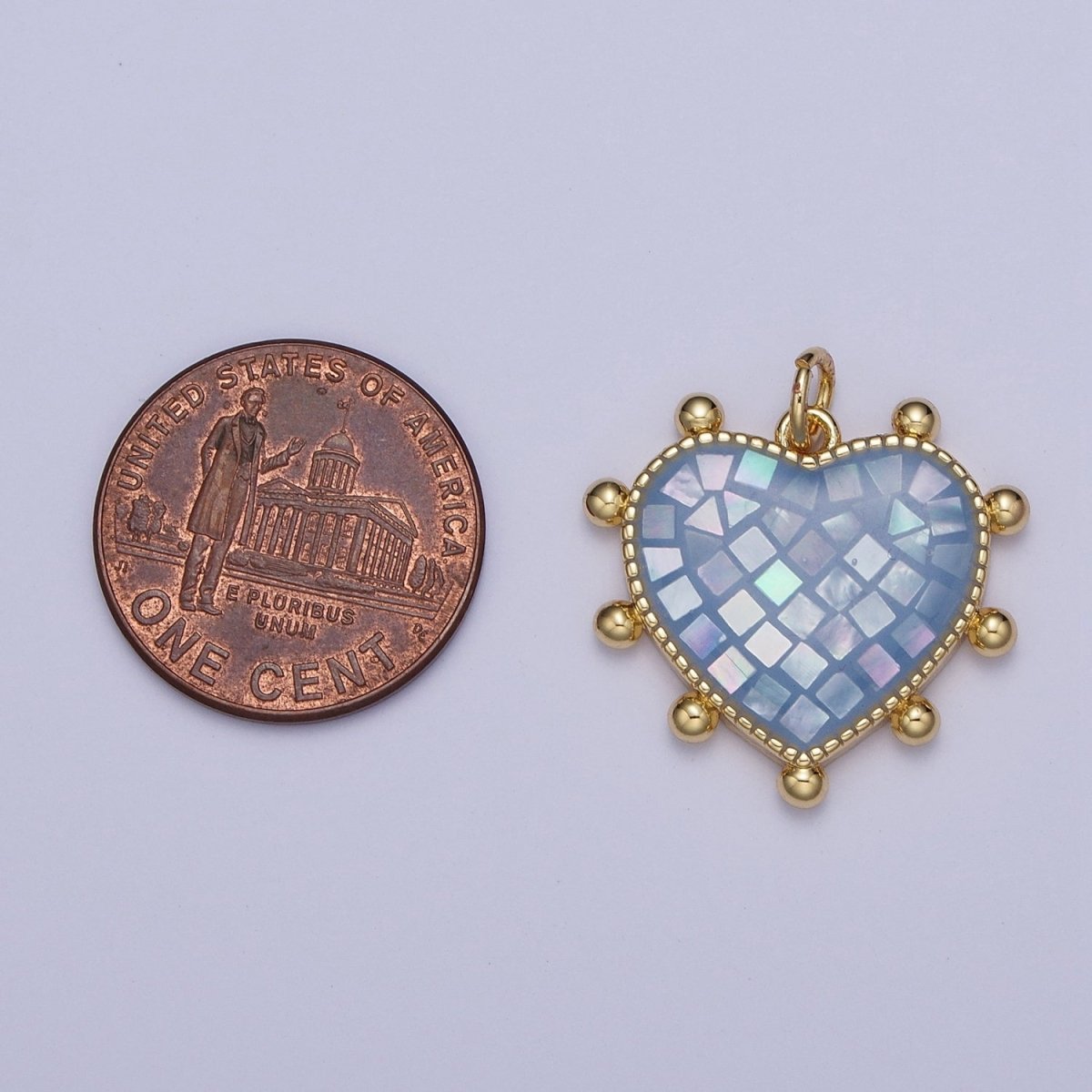 Purple, White, Pink, Teal, Green, Blue Shell Opal Beaded Heart Love Charm For Jewelry Making AG062 - AG067