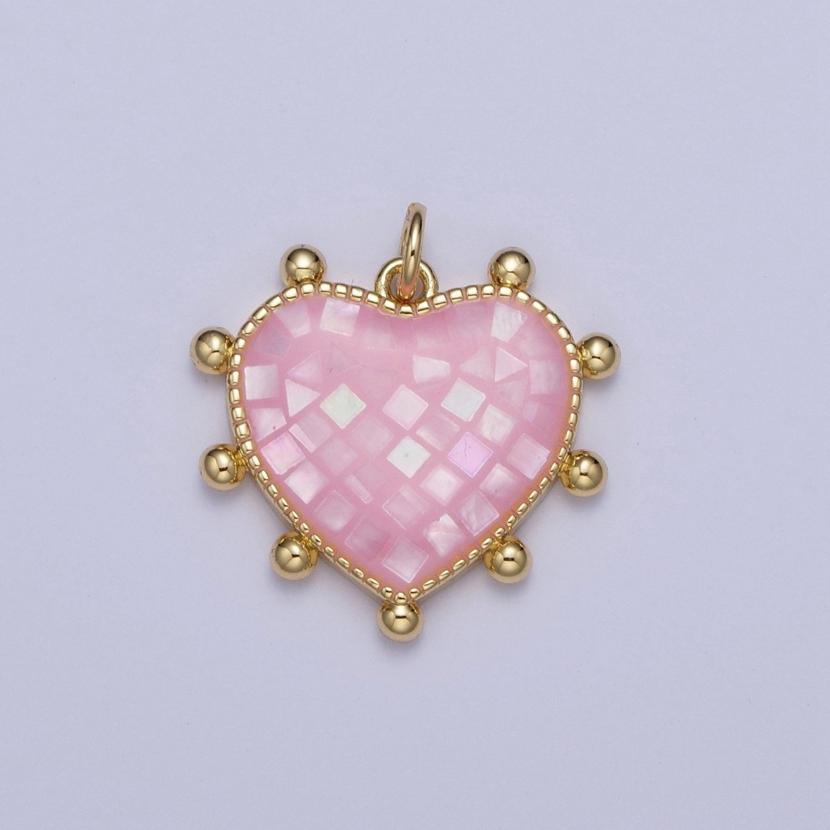 Purple, White, Pink, Teal, Green, Blue Shell Opal Beaded Heart Love Charm For Jewelry Making AG062 - AG067