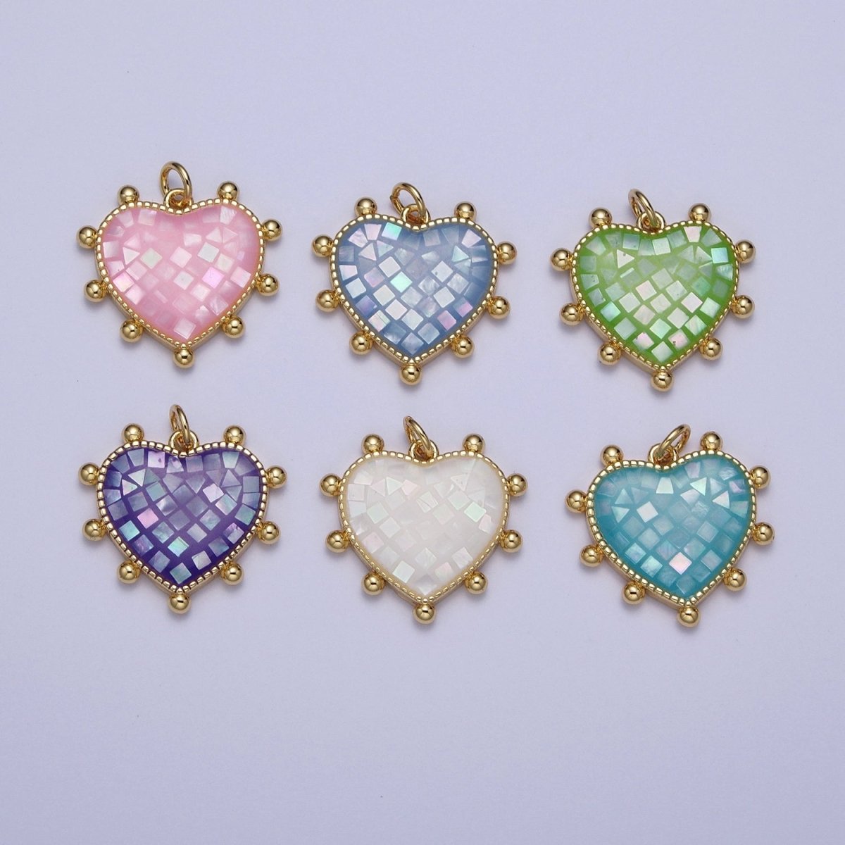 Purple, White, Pink, Teal, Green, Blue Shell Opal Beaded Heart Love Charm For Jewelry Making AG062 - AG067