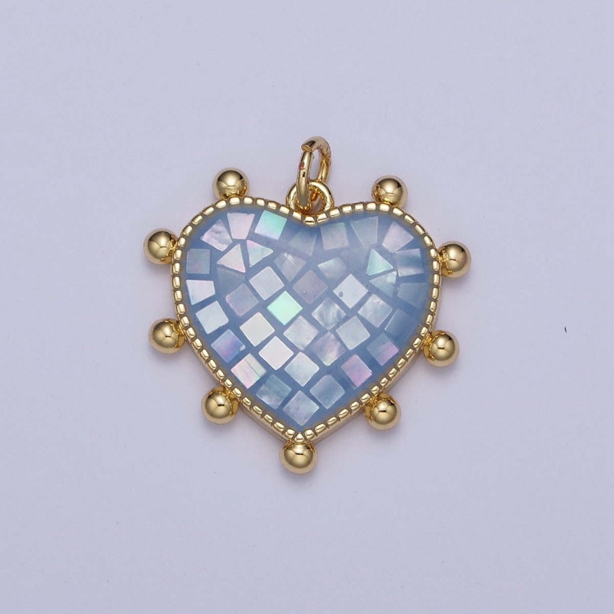 Purple, White, Pink, Teal, Green, Blue Shell Opal Beaded Heart Love Charm For Jewelry Making AG062 - AG067