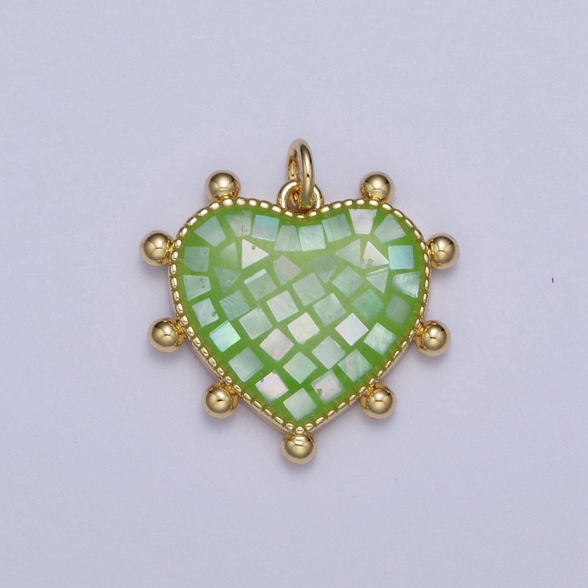 Purple, White, Pink, Teal, Green, Blue Shell Opal Beaded Heart Love Charm For Jewelry Making AG062 - AG067