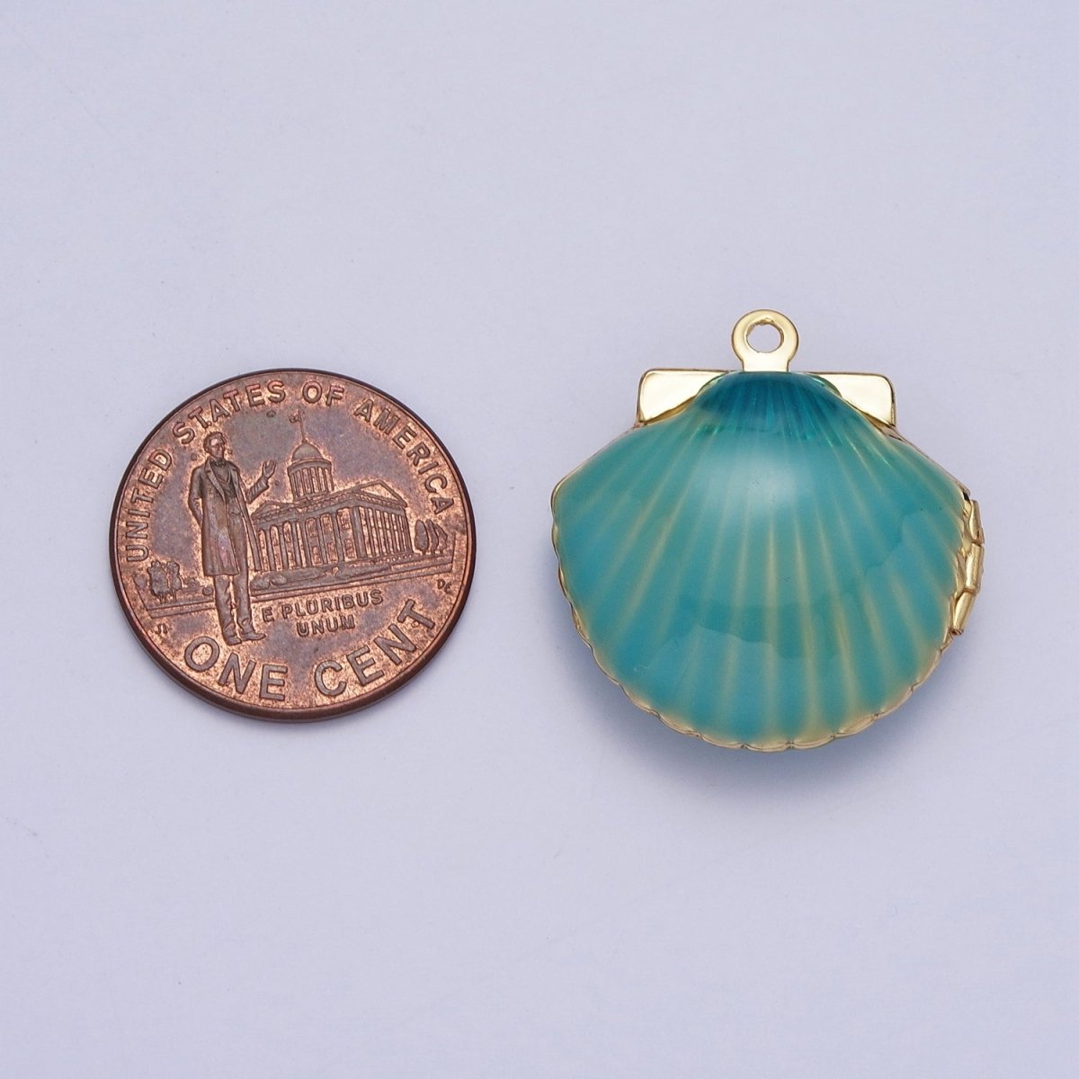 Purple/Teal Enamel Clam Sea Shell Gold Locket Charm For Beach Jewelry AG-028 AG-029