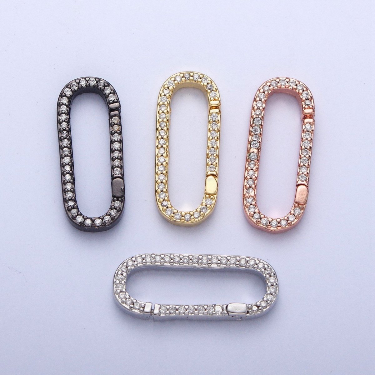 Push Gate Ring Gold Filled Micro Pace CZ Long Oval Spring Gate Clasps For DIY Jewelry Making in Gold, Silver, Rose Gold, Black L-854 L-855 L-856 L-857
