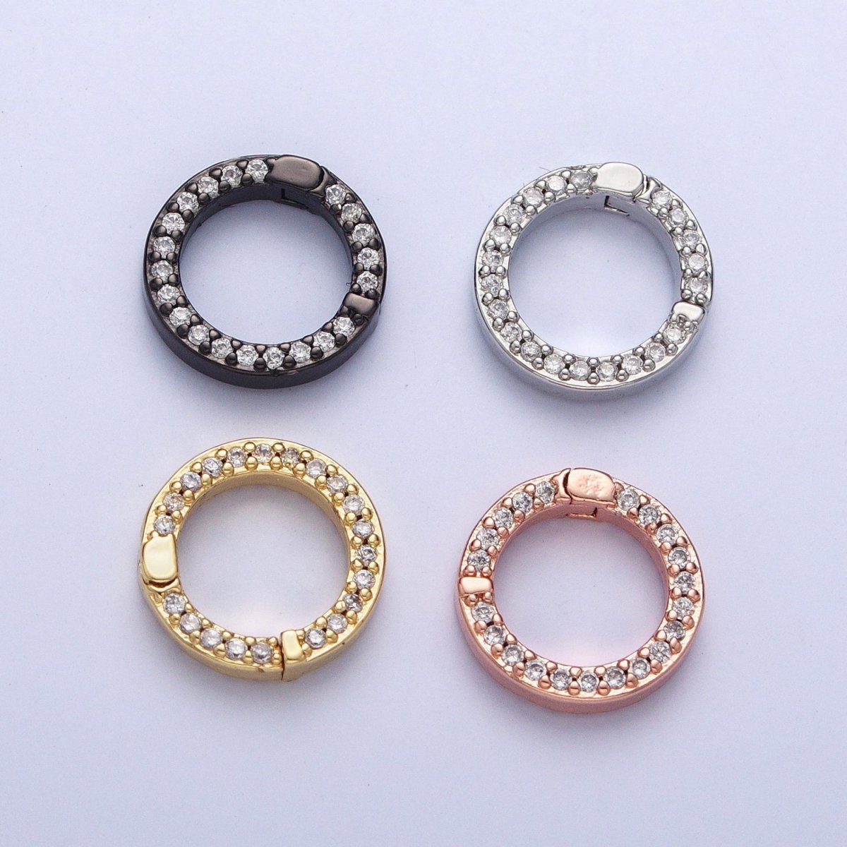 Push Gate Ring Gold Filled Micro Pave CZ 11mm Round Spring Gate Clasps For DIY Jewelry Charm Holder in Gold, Silver, Rose Gold, Black L-862 L-863 L-864 L-865