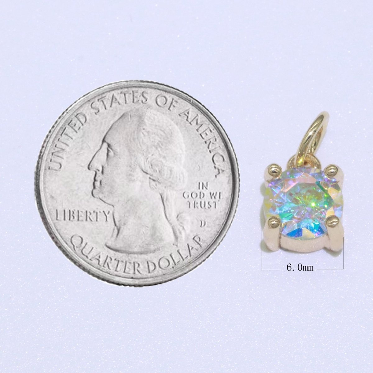 Rainbow Circle CZ Pendant, Opalescent CZ Charm, Aurore Boreale Cubic Zirconia charm, Jewelry Gold Filled E-919