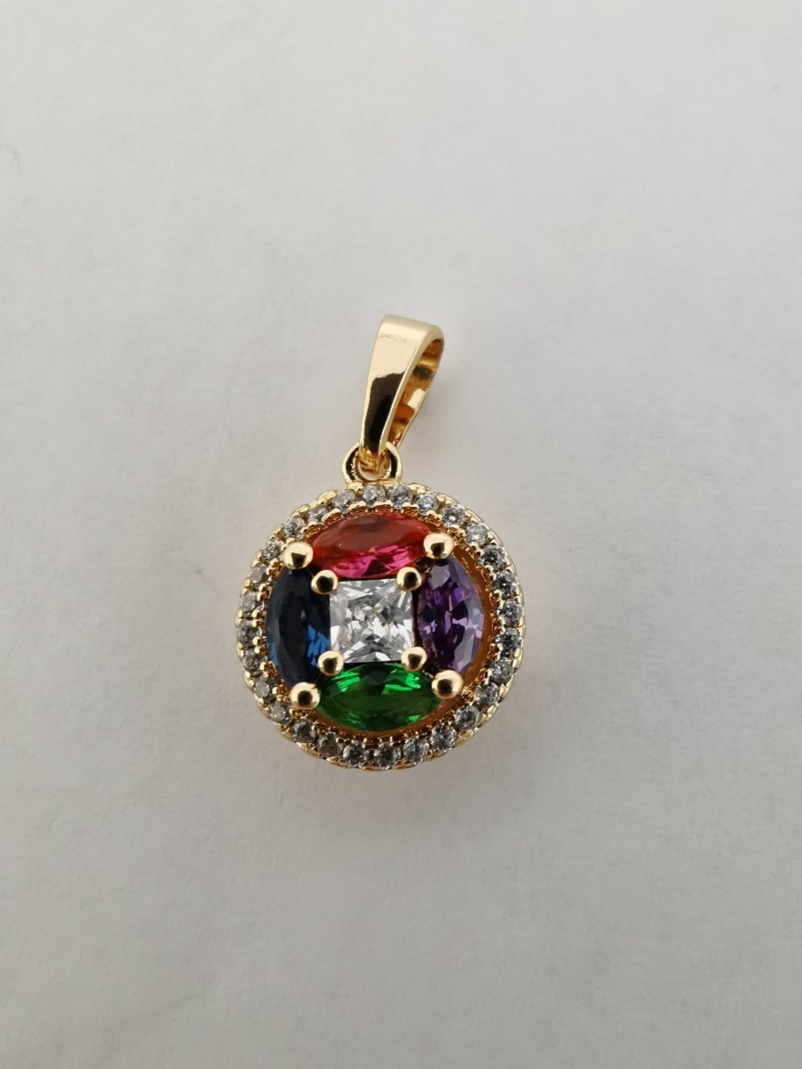 Rainbow Crystal Gold Filled Round Pendants I-720 - DLUXCA