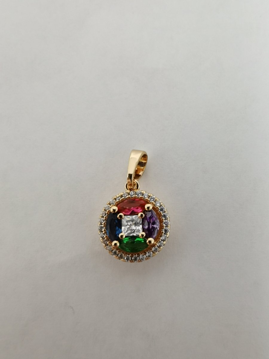 Rainbow Crystal Gold Filled Round Pendants I-720 - DLUXCA
