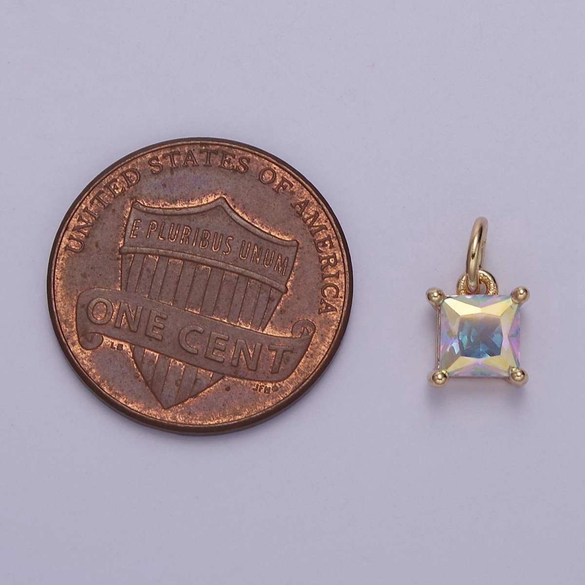 Rainbow Cubic Zirconia AB Aurora Borealis dangle Square Charm 14k yellow gold filled boutique jewelry Supply E-421 E-652