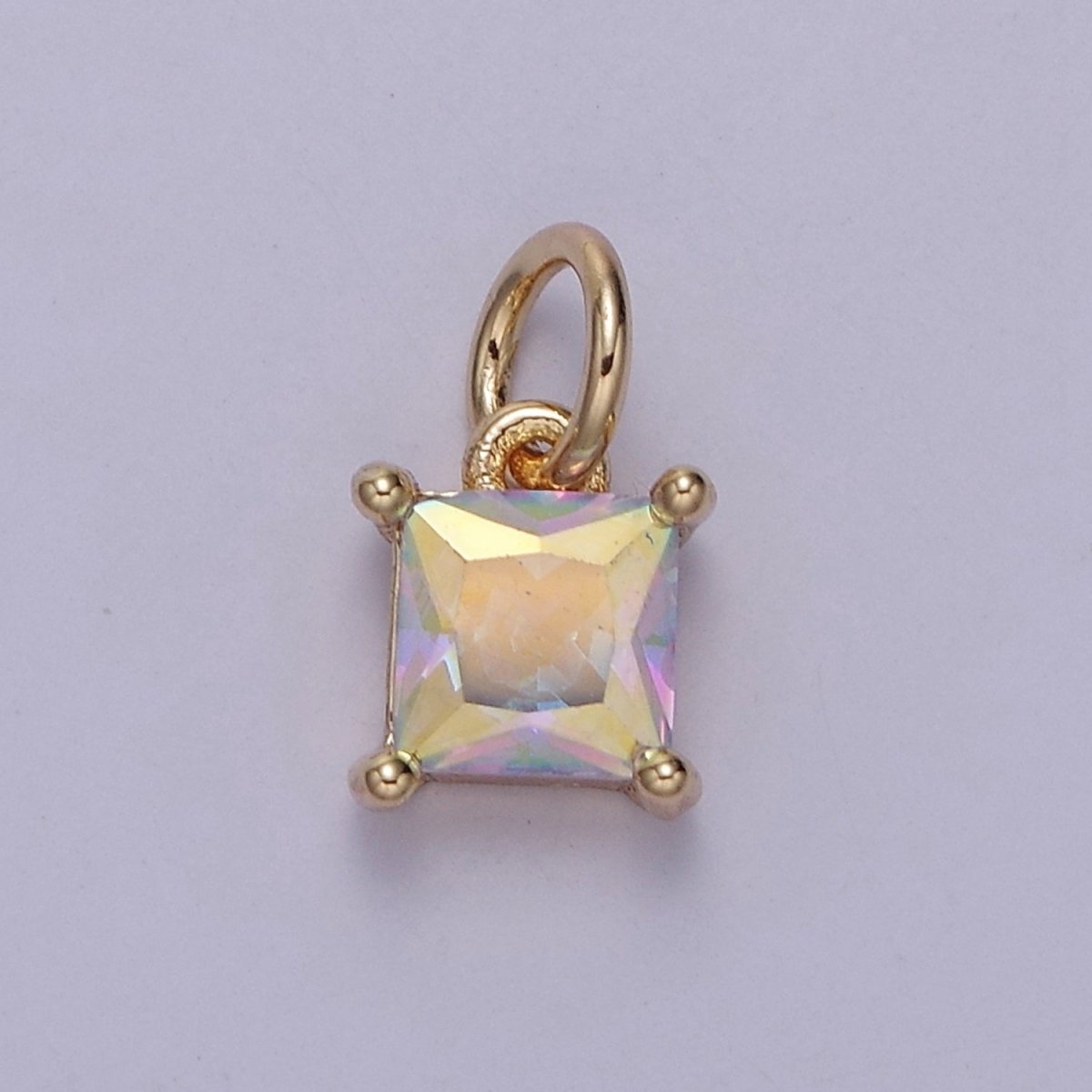 Rainbow Cubic Zirconia AB Aurora Borealis dangle Square Charm 14k yellow gold filled boutique jewelry Supply E-421 E-652