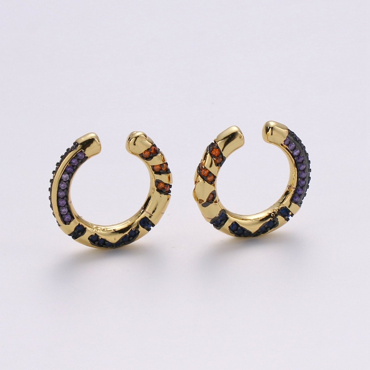 Rainbow CZ Ear Cuff, Ear Cuff No Piercing, Dainty Conch Earring , Non Pierced Ear Cuff, Gold Earcuff Conch Hoop K-596 K-597