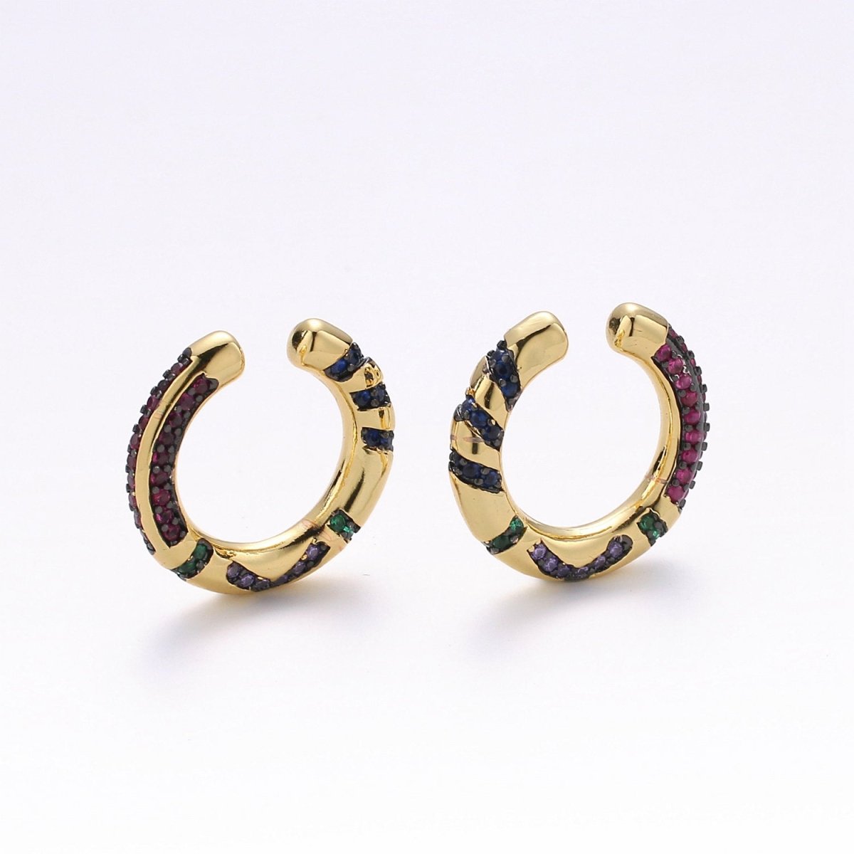 Rainbow CZ Ear Cuff, Ear Cuff No Piercing, Dainty Conch Earring , Non Pierced Ear Cuff, Gold Earcuff Conch Hoop K-596 K-597