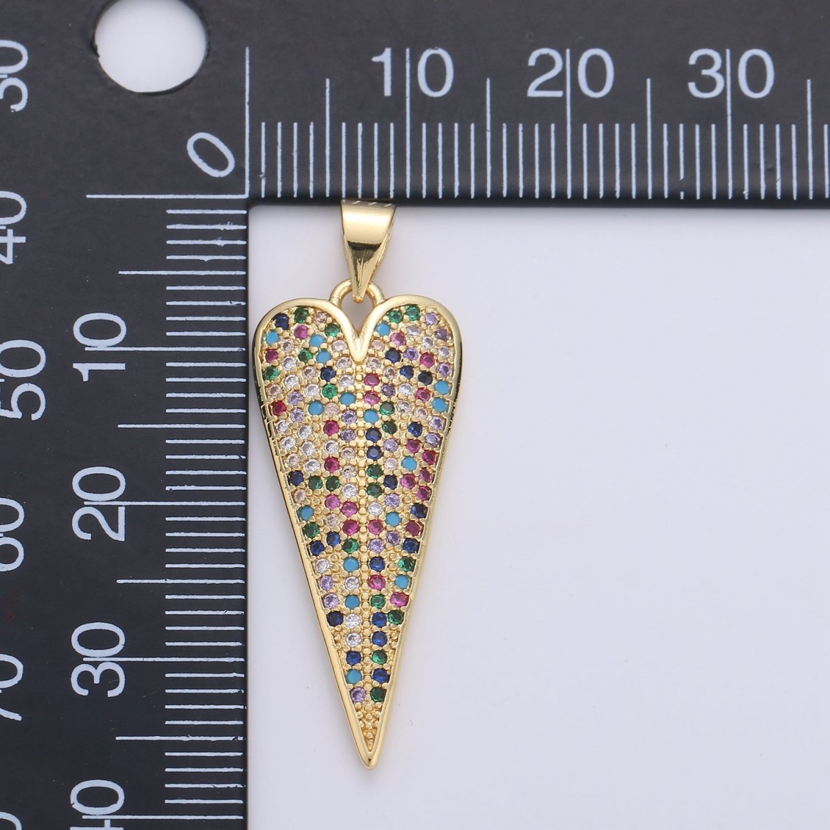 OS Rainbow Gold Filled Long Heart Pendants  I-621