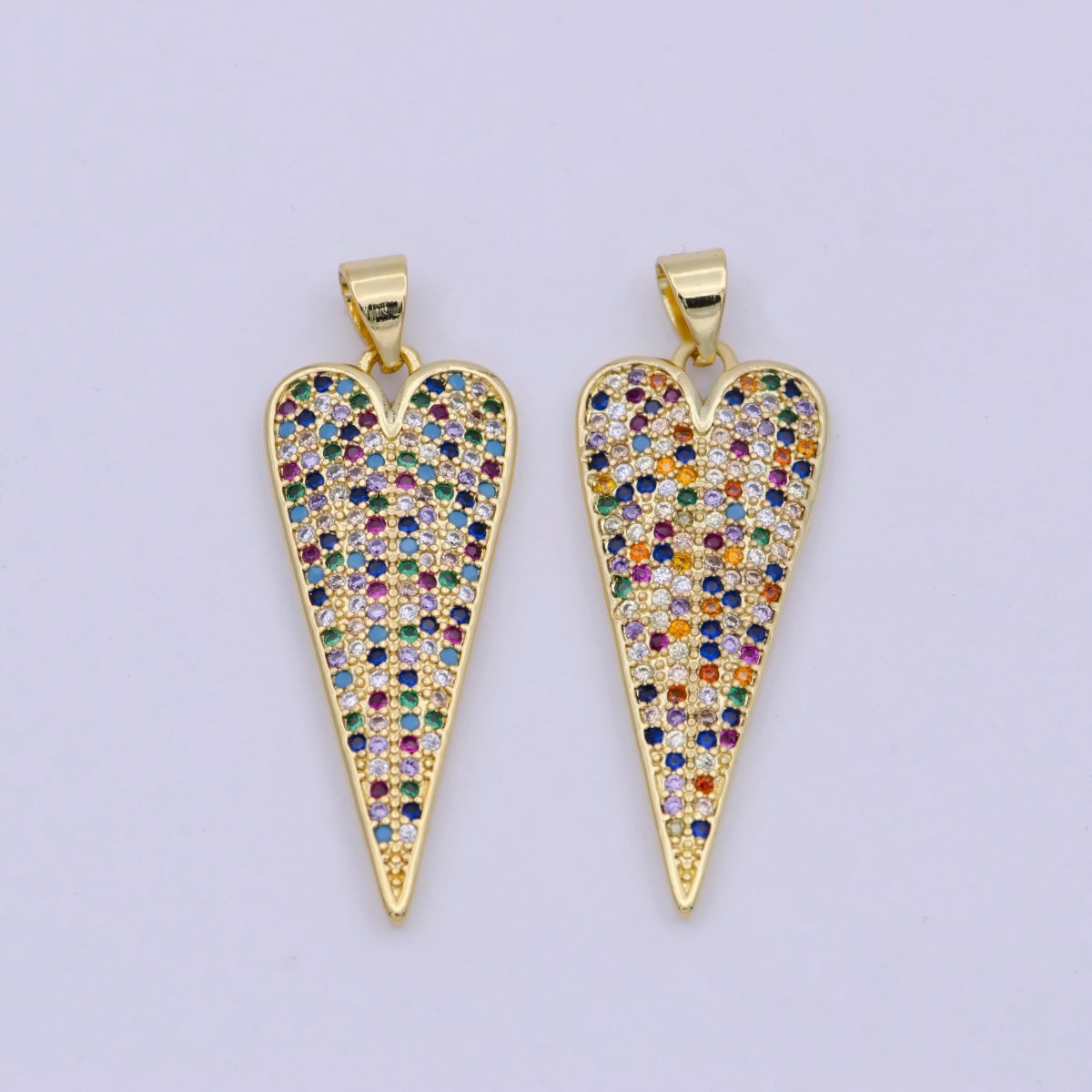 OS Rainbow Gold Filled Long Heart Pendants  I-621