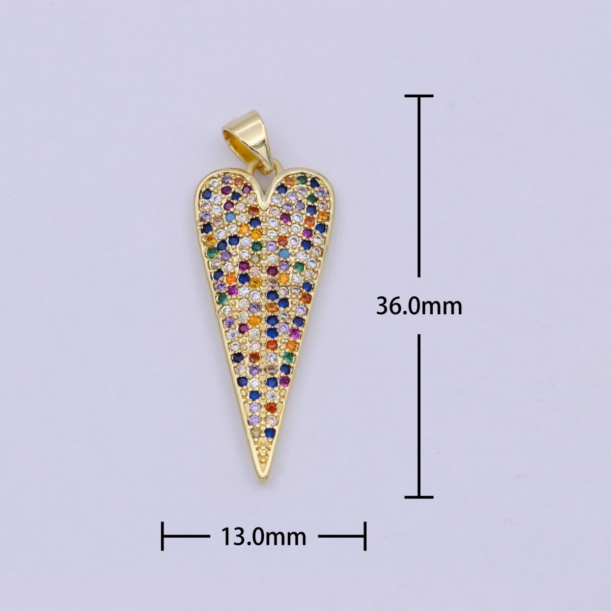 OS Rainbow Gold Filled Long Heart Pendants  I-621