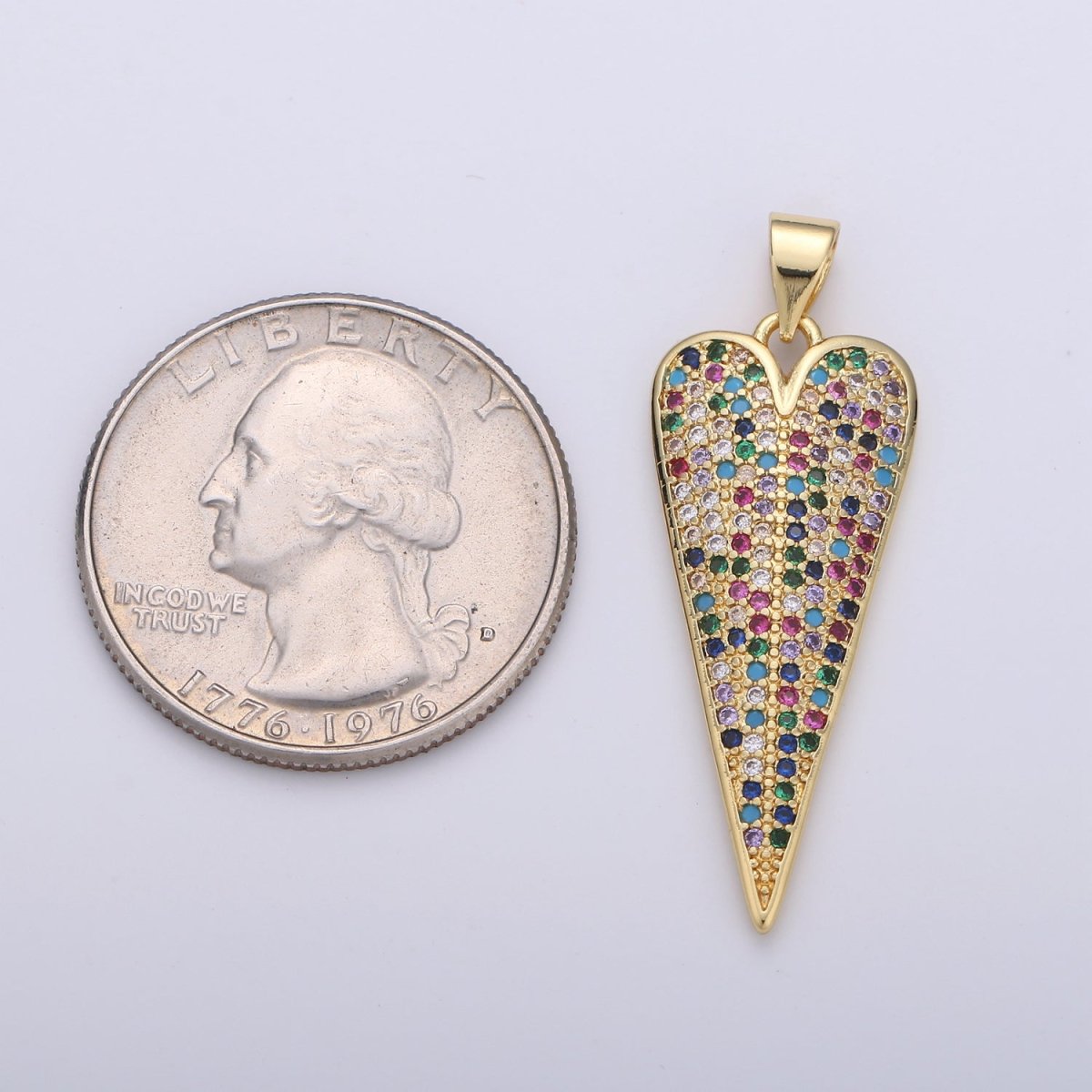 OS Rainbow Gold Filled Long Heart Pendants  I-621