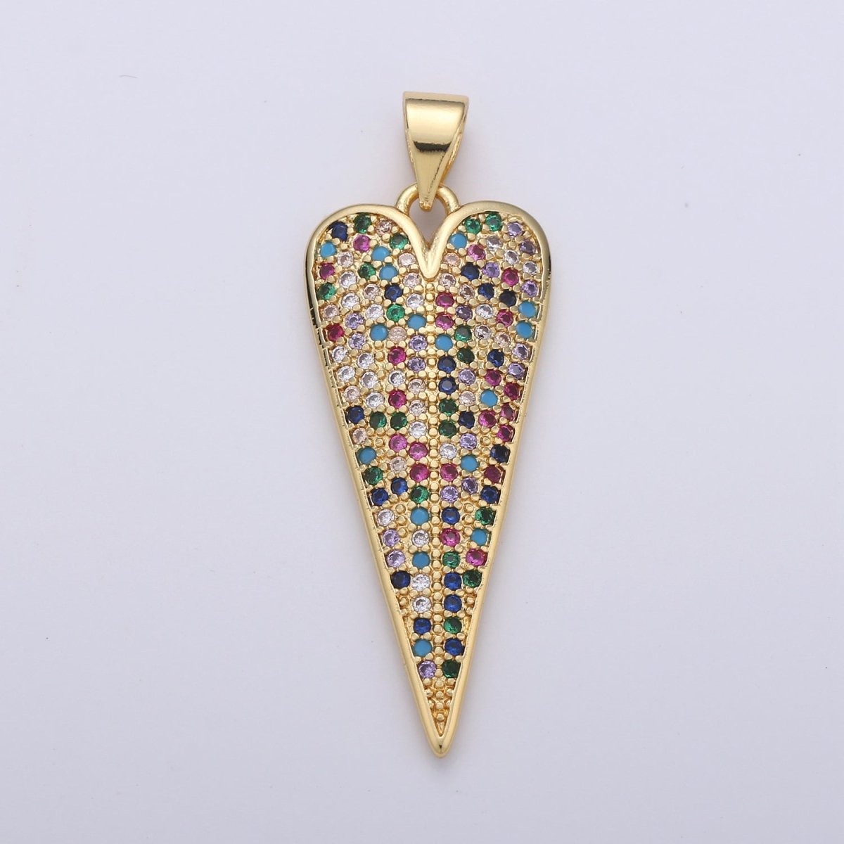 OS Rainbow Gold Filled Long Heart Pendants  I-621