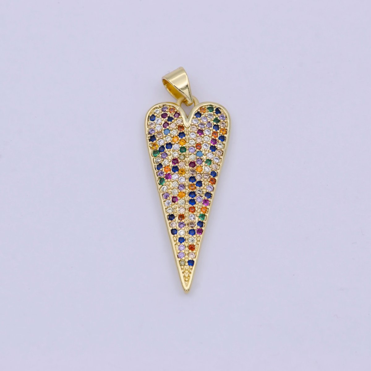 OS Rainbow Gold Filled Long Heart Pendants  I-621