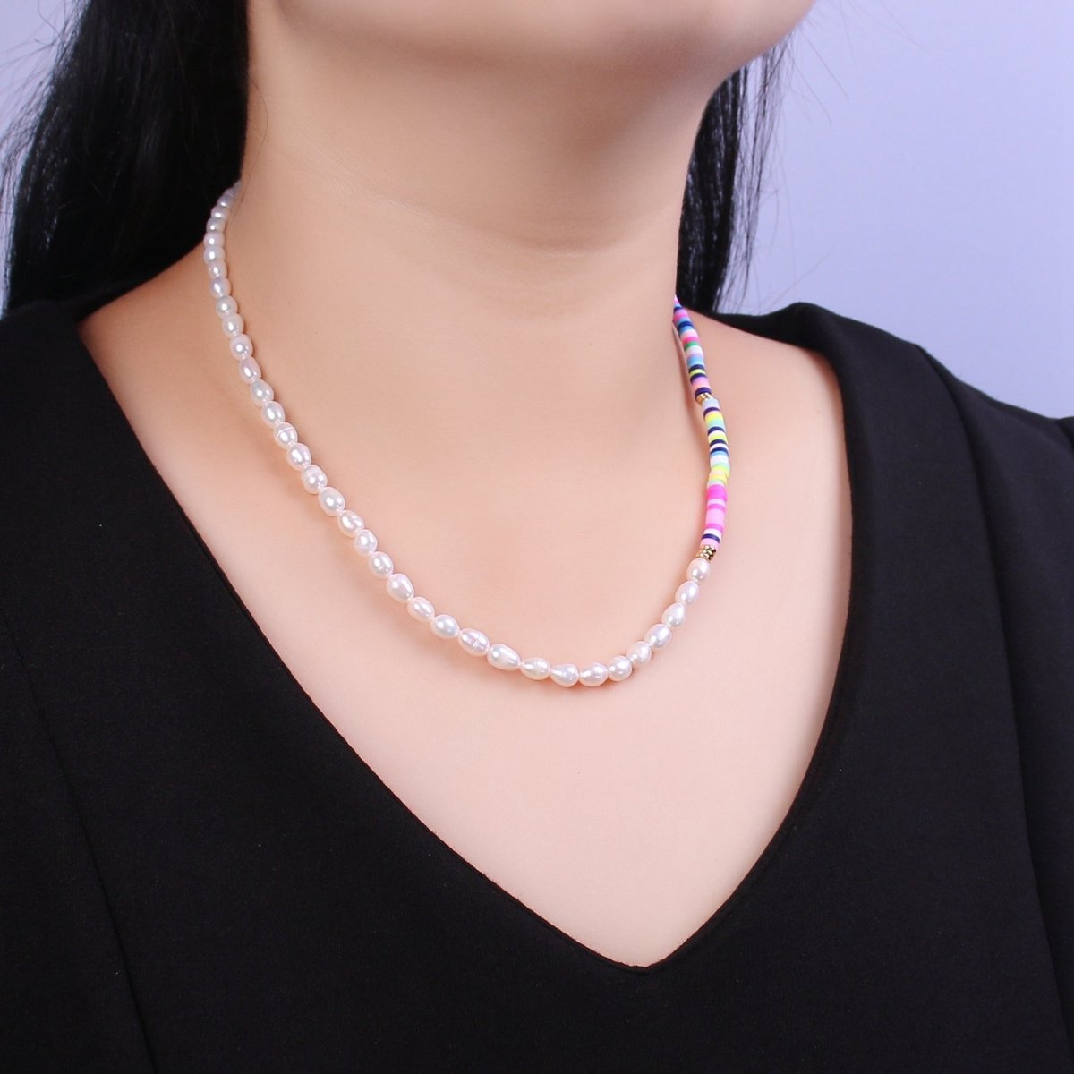 Rainbow Heishi Bead Freshwater Pearl Beaded Necklace, Beaded Necklace, Pearl Necklace, Gifts for Her/ Him | WA-461 Clearance Pricing
