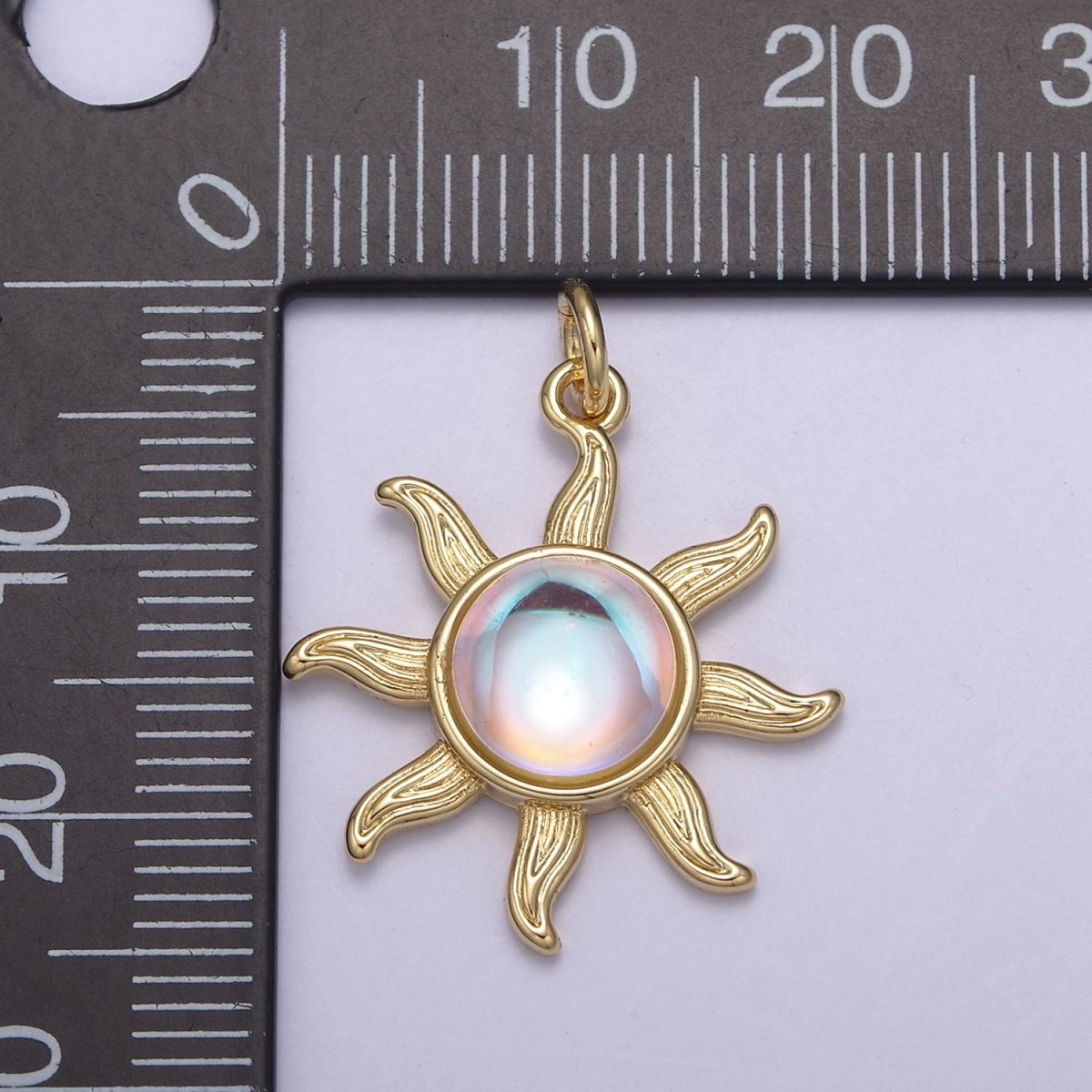 Rainbow Moonstone Sun Pendant in 14k Gold Filled June Birthstone Bohemian Celestial Jewelry Supply N-757 N-758