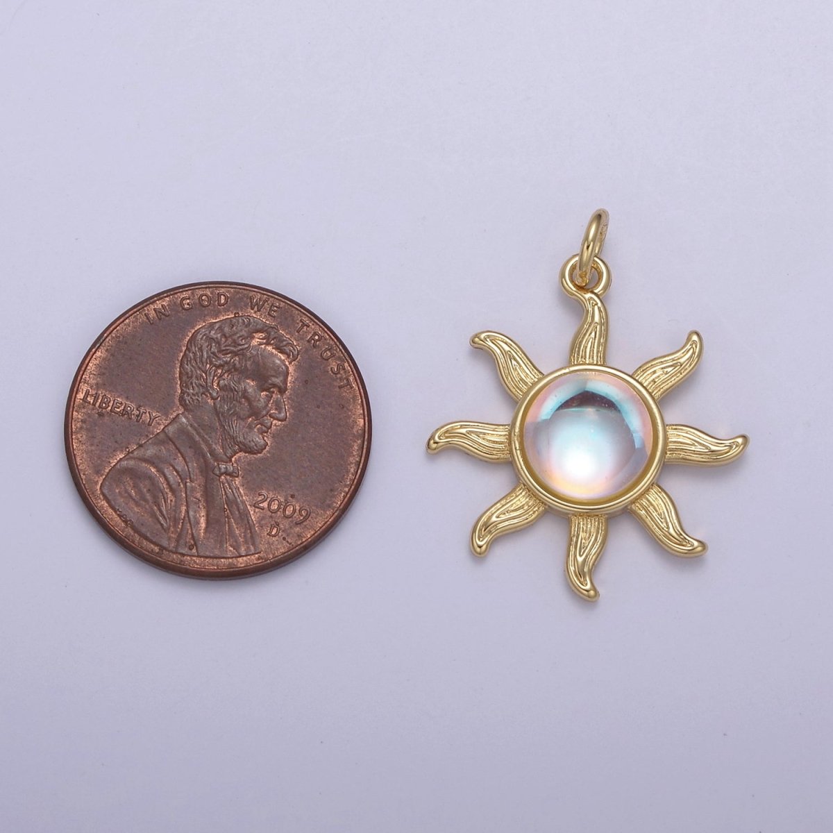 Rainbow Moonstone Sun Pendant in 14k Gold Filled June Birthstone Bohemian Celestial Jewelry Supply N-757 N-758