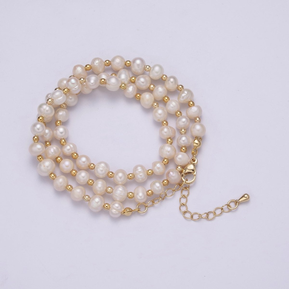 Rainbow Peacock, White, Pink Freshwater Pearl Button Gold Ball Bead 17 Inch Layering Necklace | WA-459 ~ WA-460 Clearance Pricing